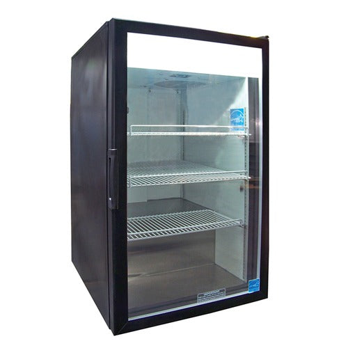 Excellence Industries CTM-7HC 21 In. Heavy Duty Countertop Merchandiser Refrigerator, 102 Bottle Capacity, Forced Air Cooling, Illuminated Sign