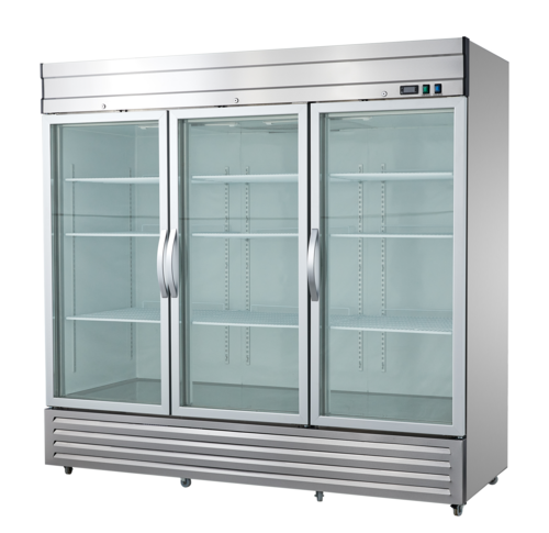 Excellence Industries DSS-66CG 81 In. Three Glass Door Reach-In Refrigerator, Stainless Steel Exterior, Interior LED Lighting, Digital Temperature Display