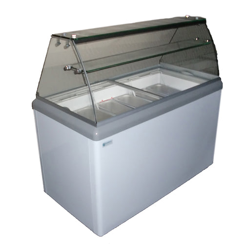 Excellence Industries HBG-9HC 52 In. Curved Glass Gelato Dipping Cabinet, 9 Pan Display, Mezzanine Shelf, LED Lighting