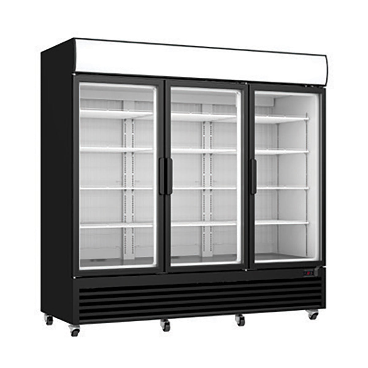 Excellence Industries TKOF-62 78 In. Glass Door Merchandiser Freezer, Three Triple Pane Heat Film Glass Doors, Digital Controller, Lighted Canopy