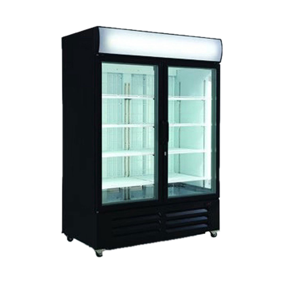 Excellence Industries TKO-42 54 In. Glass Door Merchandiser Refrigerator, 1296 Can Capacity, Two Self-Closing Low-E Glass Doors, Slide Out Refrigeration