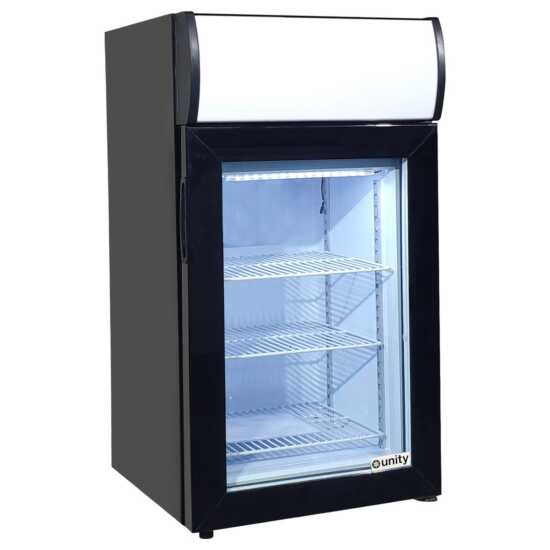 Unity U-CF1 18 In. Countertop Display Freezer, 1.8 Cu. Ft., Glass Swing Door, Top Lit Header, Black