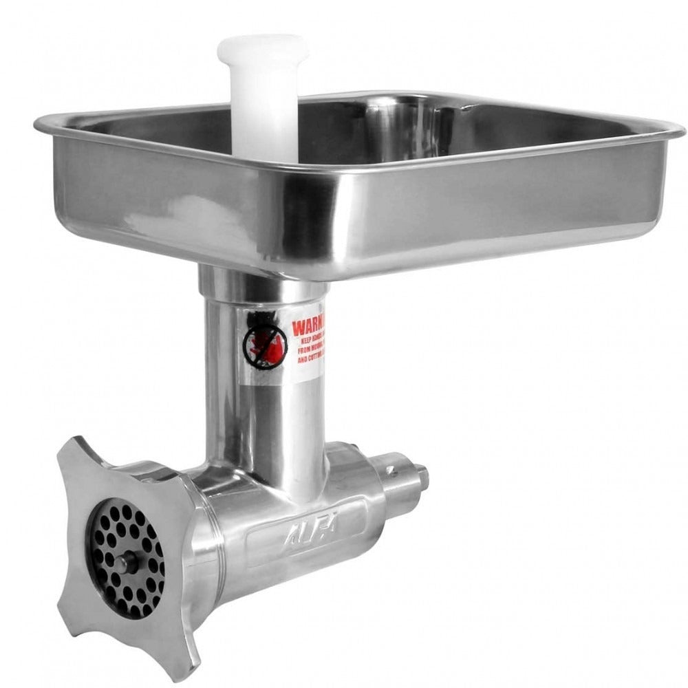 Prepline PMGA12 #12 Hub Stainless Steel Meat Grinder Attachment with Feed Pan, Knife, and Two Plates