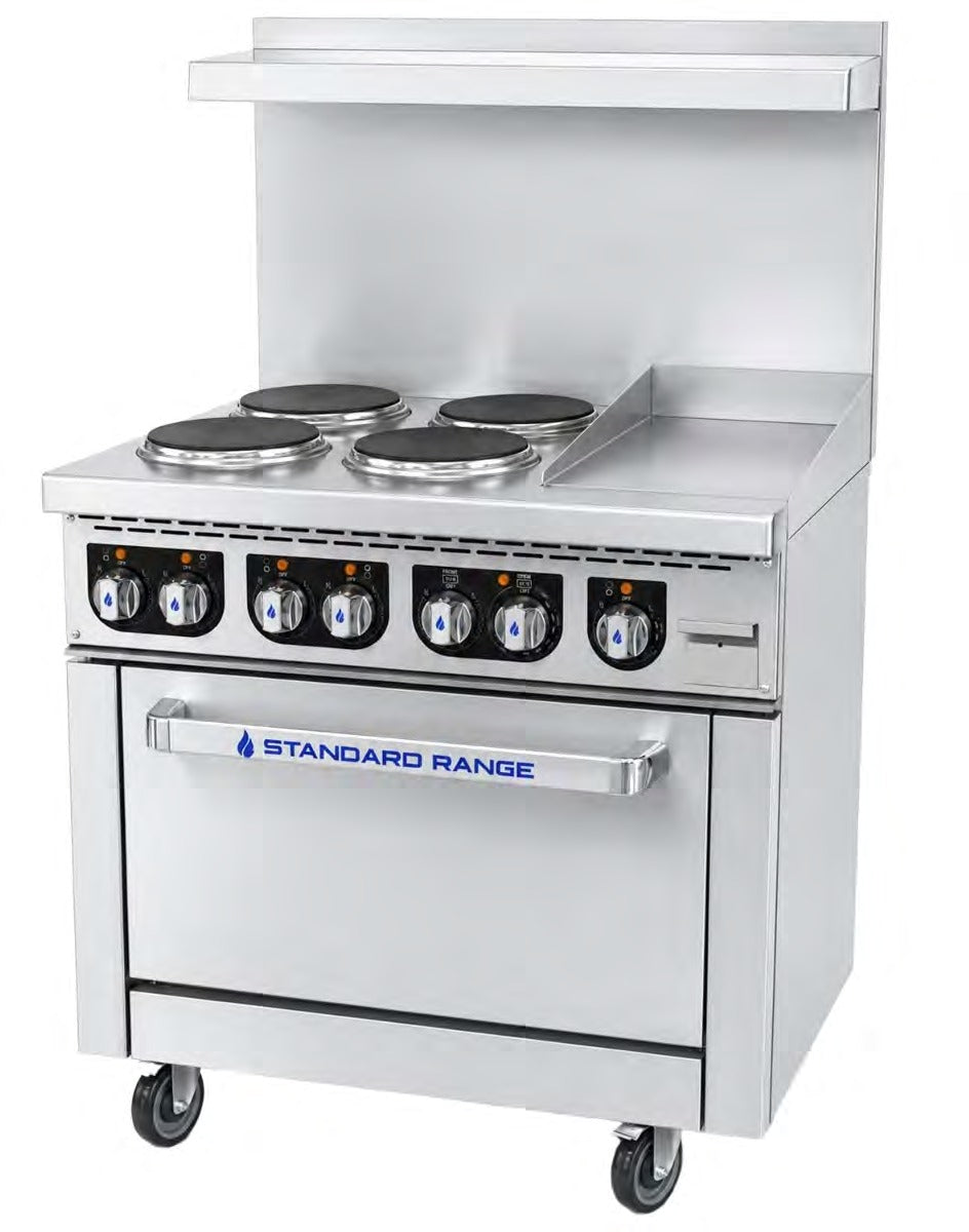 Standard Range SR-ER36-12EG-208 36" Electric Range with 12" Griddle Top, 4 Burners, 1 Oven, 208V, 3 Phase