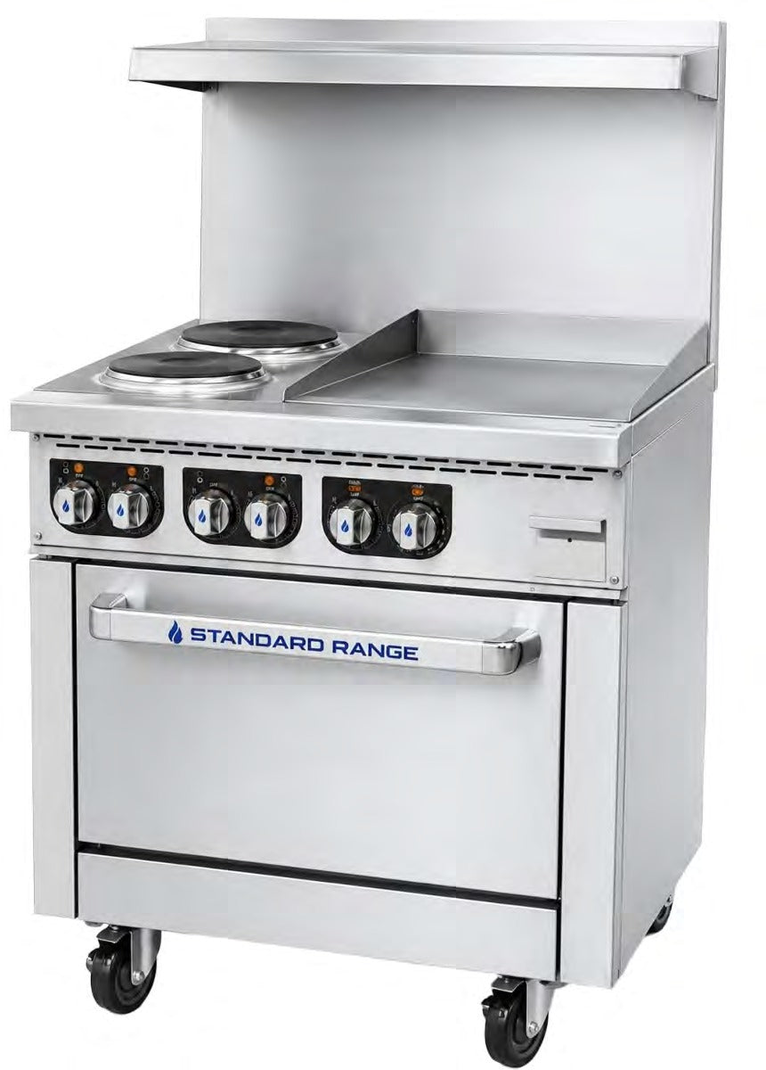 Standard Range SR-ER36-24EG-208 36" Electric Range with 24" Griddle Top, 2 Burners, 1 Oven, 208V, 3 Phase