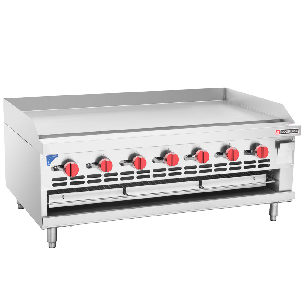 Cookline RGB-48M 48" Gas Countertop Raised Griddle and Broiler Combo, Manual Controls, 126,000 BTU