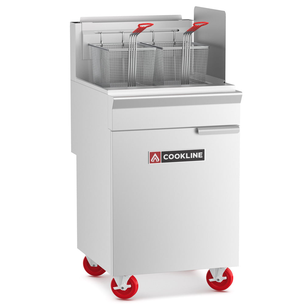 Cookline CF75-LP 21 In. Liquid Propane 75 lb. Tube Fired Floor Deep Fryer, 150,000 BTU, 5 Burners