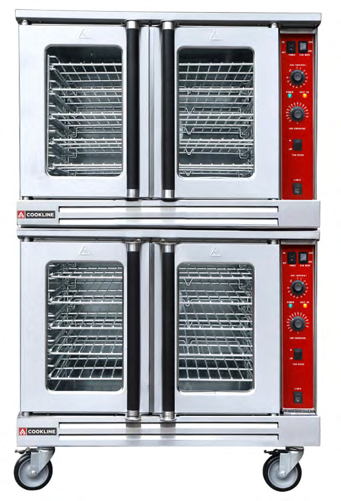 Cookline CV100-DBL-240 38 In. Double Deck Full Size Electric Convection Oven, 11 kW per Cavity, 240V
