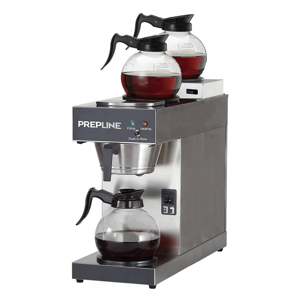 Prepline PACM-3D 3.8 Gallon Per Hour Automatic Coffee Maker with 3 Glass Decanters and 3 Warmers, Automatic Fill with Pourover Option