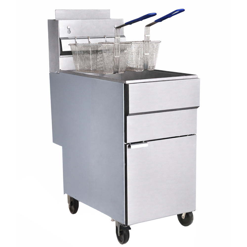 Prepline ENFF400L 50 lb Liquid Propane Commercial Floor Fryer, 120,000 BTU, 4 Tube Burners, Twin Baskets