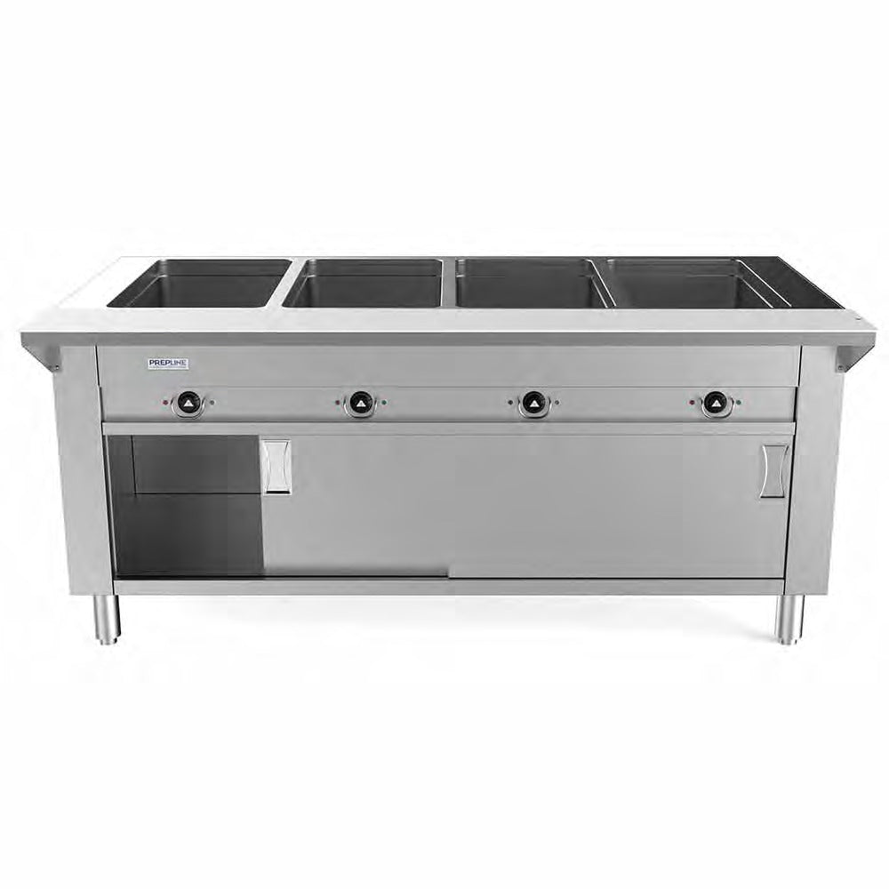 Prepline ESTC60-4O-110 60" Four Well Electric Hot Food Steam Table with Enclosed Base and Sliding Doors, 110V, 2000W