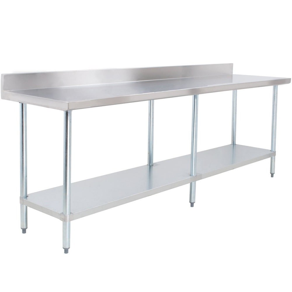 Prepline PWTG-3084-4BS 30" x 84" x 34"H Stainless Steel Worktable with 4" Backsplash and Galvanized Undershelf