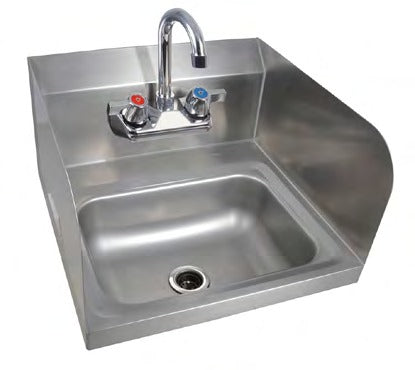 Prepline PHS16-SP 16 In. Stainless Steel Wall Mount Hand Sink with Side Splashes, Gooseneck Faucet and Drain Basket