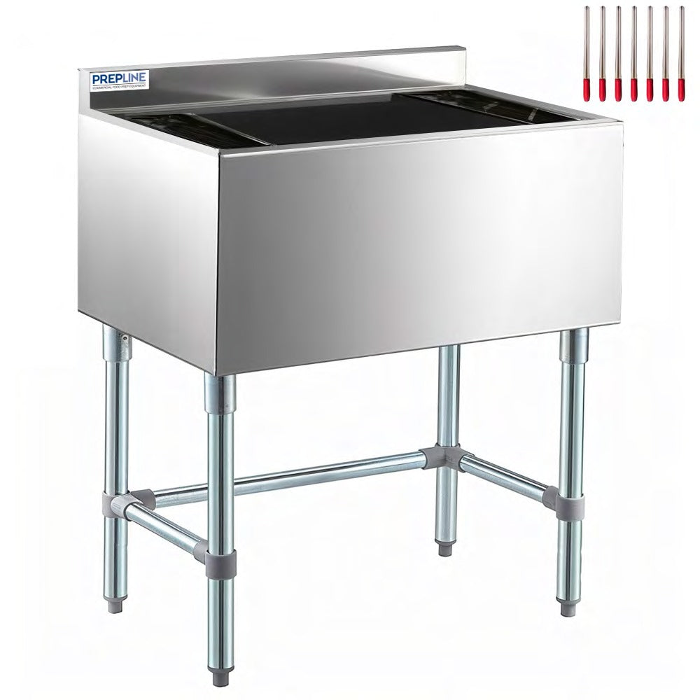 Prepline PIB183012-7CPT 30 In. Underbar Ice Bin with 7 Circuit Post-Mix Cold Plate and Bottle Holders, 98 lb. Ice Capacity