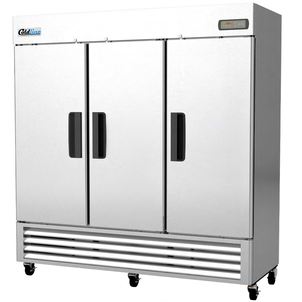Coldline C-3FK 78" Three Solid Door Reach-In Freezer, 72 Cu. Ft.