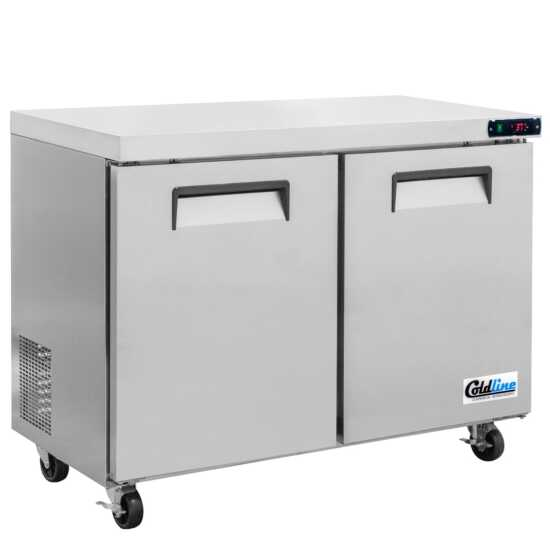 Coldline UCN-48F 48" Narrow Depth Undercounter Worktop Freezer, 2 Doors, Stainless Steel Interior, 7 Cu. Ft.