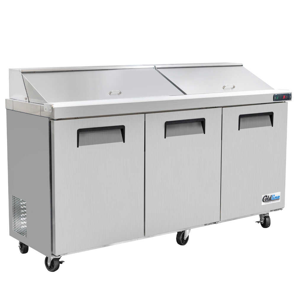 Coldline SPN-72 72 In. Narrow Depth Refrigerated Sandwich Prep Table with Cutting Board and 18 Sixth Size Food Pans, 24 In. Deep