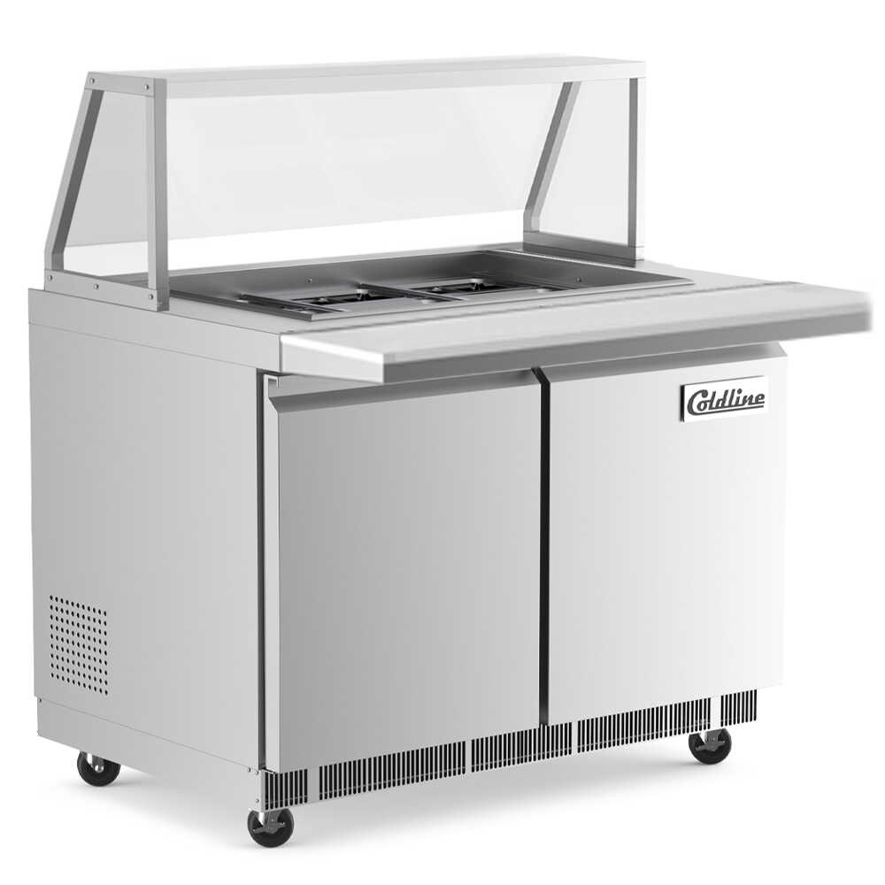 Coldline CBT48-SG 47 In. Refrigerated Salad Bar with Cutting Board and Sneeze Guard, 9 Third Size Pan Capacity, 14 Cu. Ft.