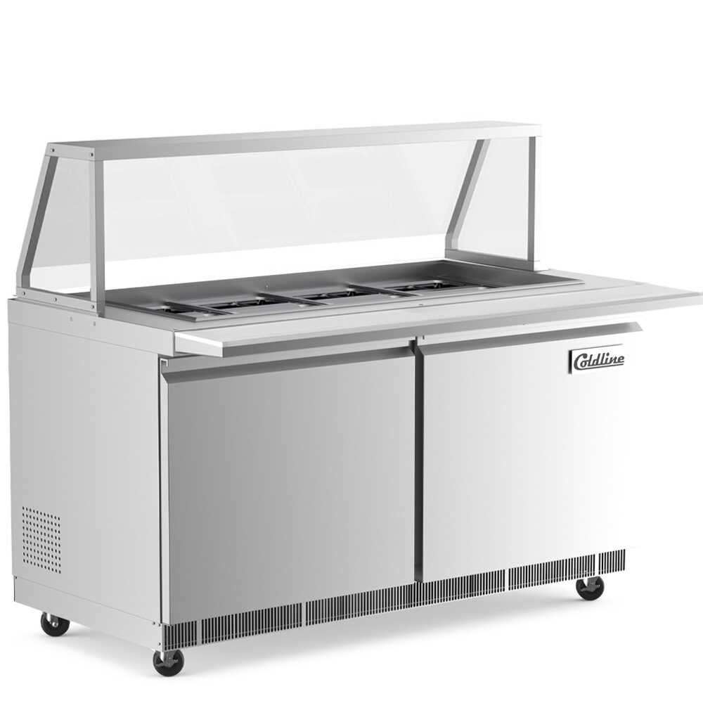 Coldline CBT60-SG 61 In. Refrigerated Salad Bar with Cutting Board and Sneeze Guard, 12 Third Size Pan Capacity, 19.4 Cu. Ft.