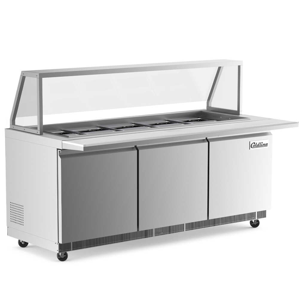Coldline CBT72-SG 71 In. Refrigerated Salad Bar with Cutting Board and Slanted Sneeze Guard, 15 Third Size Pan Capacity, 21.75 Cu. Ft.