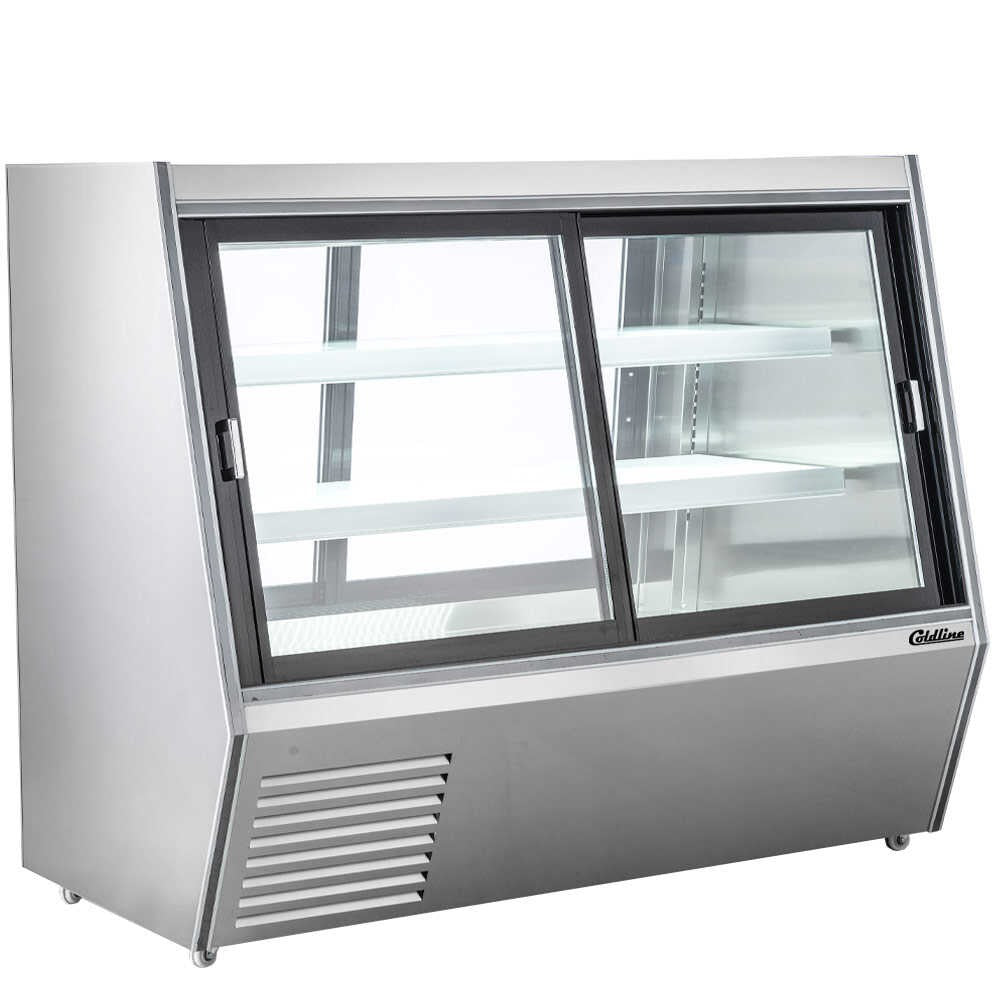 Coldline HDL60-DS 60" Dual Service Refrigerated High Meat Deli Case with Rear Storage, Front and Rear Sliding Glass Doors
