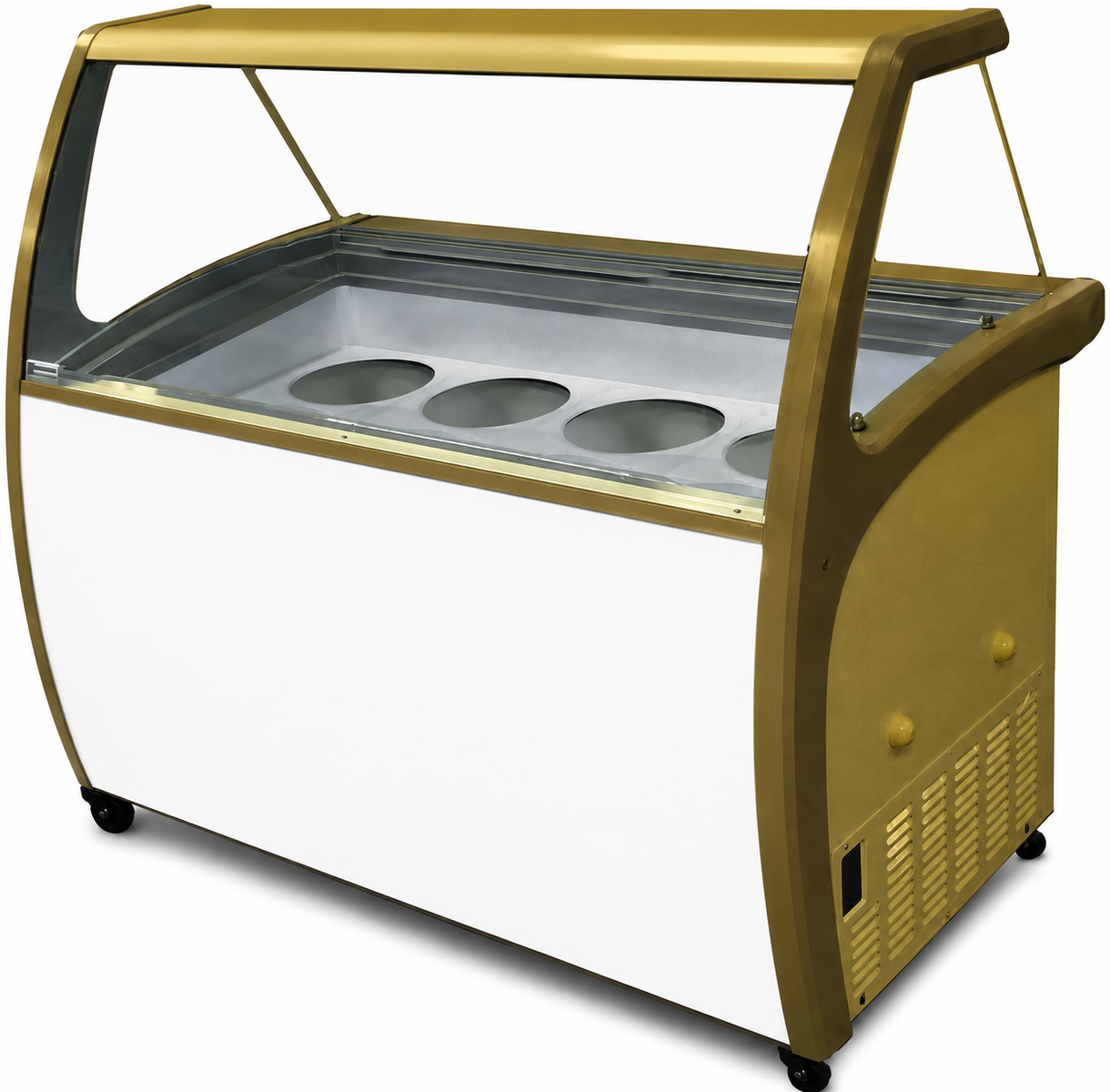 Excellence Industries DD-10 68 In. Curved Glass Gelato and Ice Cream Dipping Cabinet, 10 Tub or 12 Pan Display, Internal LED