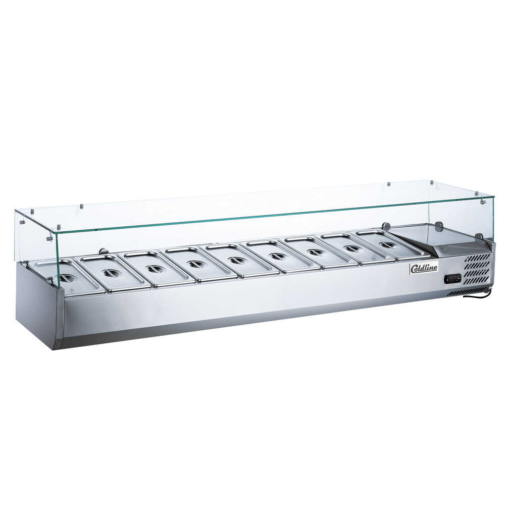 Coldline CTP80SG 80" Refrigerated Countertop Salad Bar, Glass Topping Rail, Fits 9 x 1/3 Size Pans
