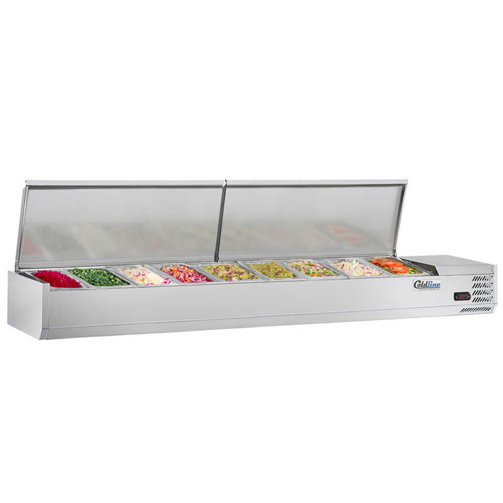Coldline CTP80SS 80" Refrigerated Countertop Salad Bar, Stainless Steel Topping Rail, Fits 9 x 1/3 Size Pans