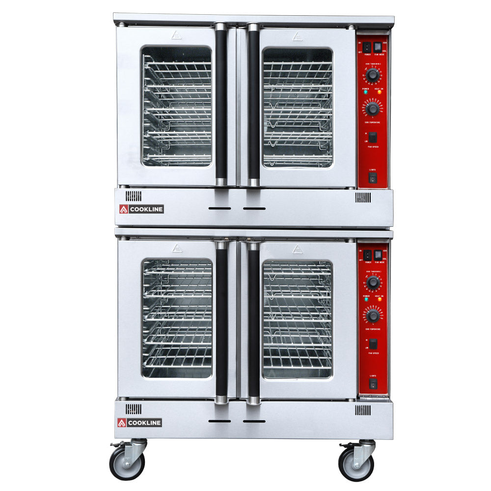Cookline CV100-DBL 38 In. Double Deck Full Size Natural Gas Convection Oven, 120,000 BTU, Dual-Speed Fans