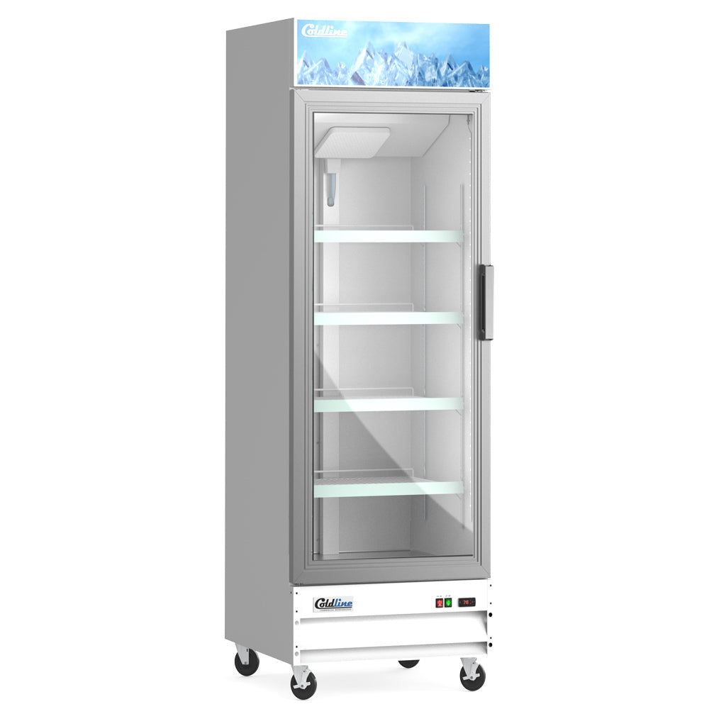 Coldline D12-W-L 27" Left-Hinged Single Glass Door Merchandiser Freezer with LED Lighting, 12.89 Cu. Ft., White