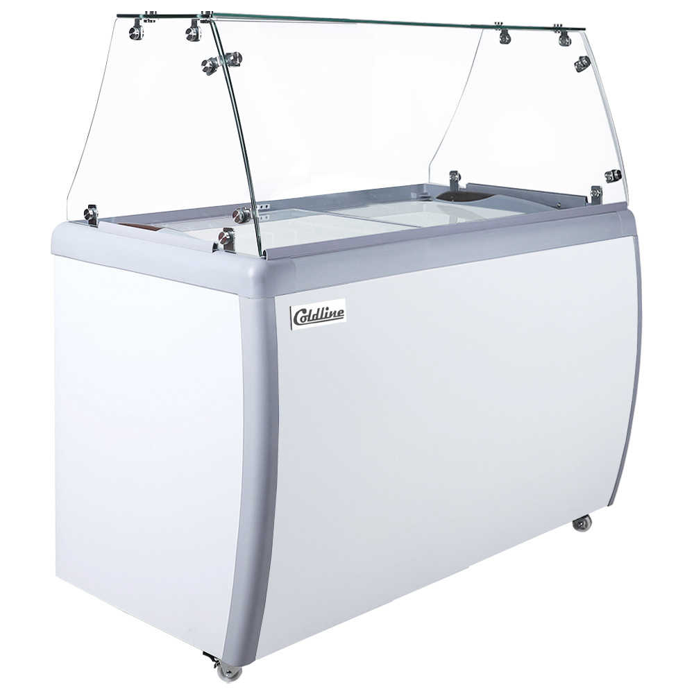 Coldline DP-360-FSG 50" 8-Tub Ice Cream Dipping Cabinet Freezer with Flat Sneeze Guard, 13 Cu. Ft.