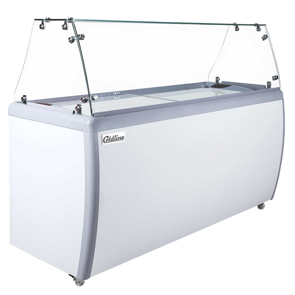Coldline DP-560-FSG 71" 12-Tub Ice Cream Dipping Cabinet Freezer with Flat Sneeze Guard, 20.1 Cu. Ft.