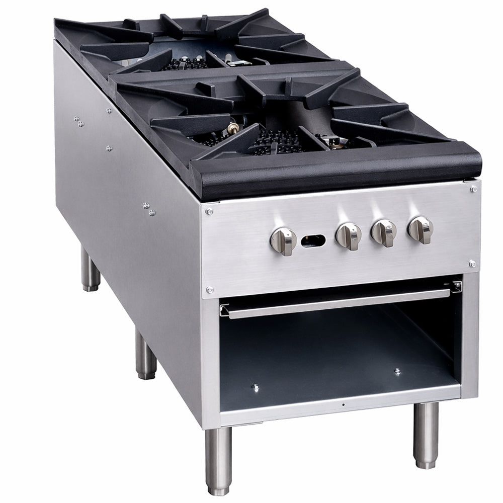 Prepline ENDSPR-N 18 In. Double Burner Commercial Gas Stock Pot Range, 160,000 BTU, Cast Iron Grates