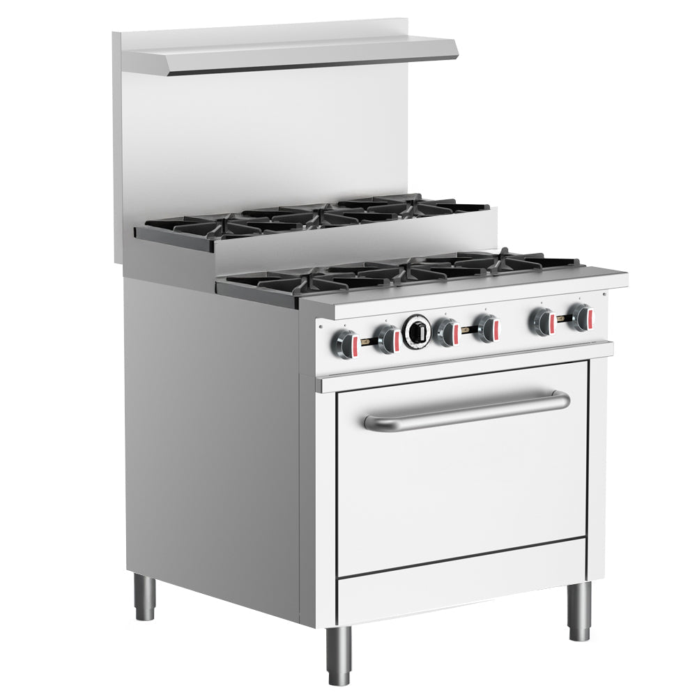 Prepline ENER6B36TJ-N 36 In. Natural Gas 6 Burner Step-Up Commercial Range with Oven, 210,000 BTU