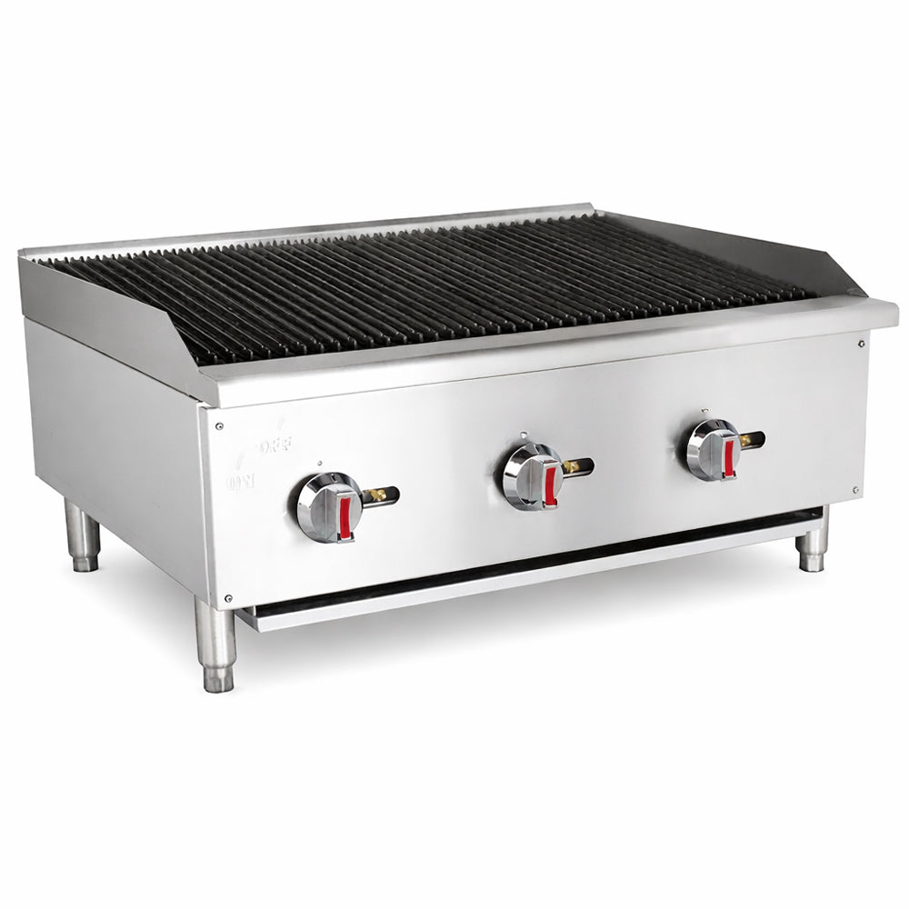 Prepline ENGC-36-N/L 36 In. Countertop Gas Radiant Charbroiler, 3 Burners, 90,000 BTU, Cast Iron Grates