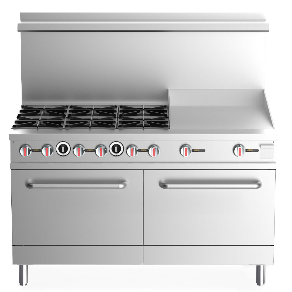 Prepline ENR6B60G24N 60 In. Natural Gas Commercial Range, 6 Burners, 24 In. Griddle, 2 Ovens, 280,000 BTU