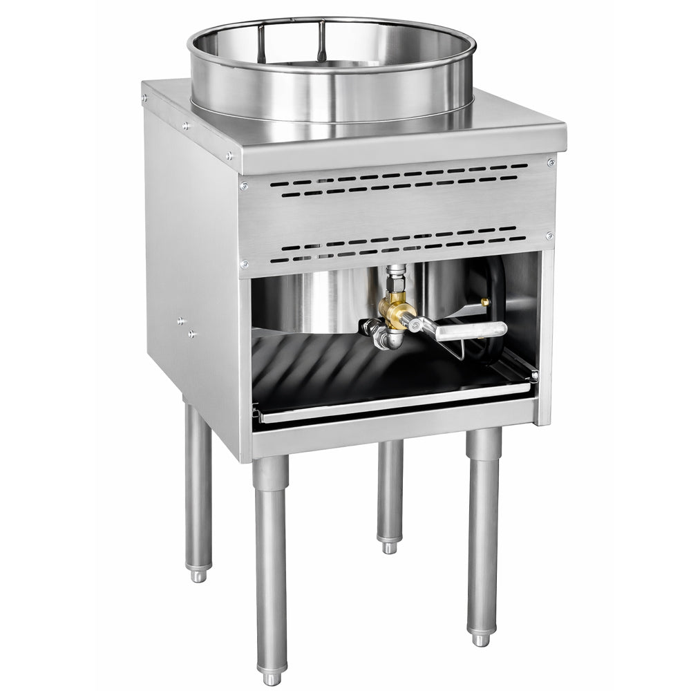 Prepline ENWOKR16N 16 In. Ring Commercial Natural Gas Wok Range, 125,000 BTU, Stainless Steel Body