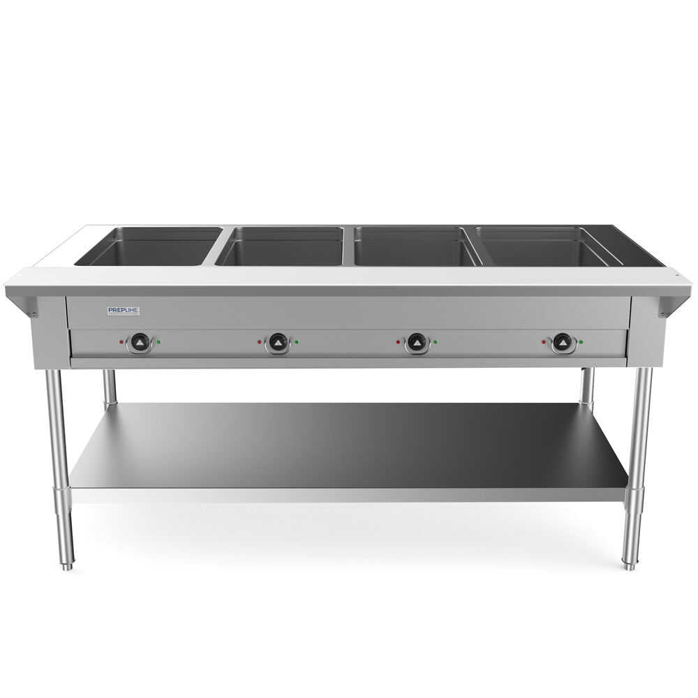 Prepline EST60-4O-110 60" Four Well Electric Hot Food Steam Table with Undershelf, 110V, 2000W
