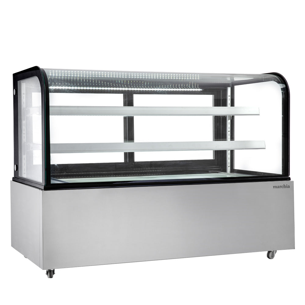 Marchia MB72 72" Curved Glass Refrigerated Bakery Display Case, 2 Adjustable Shelves, Stainless Steel