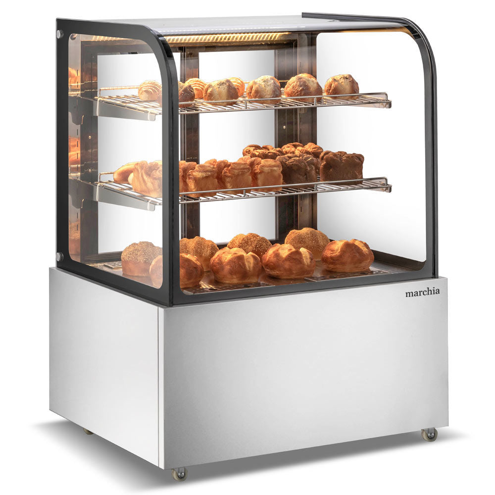 Marchia MH36 36" Curved Glass Heated Display Warming Case, 2 Adjustable Shelves, Stainless Steel