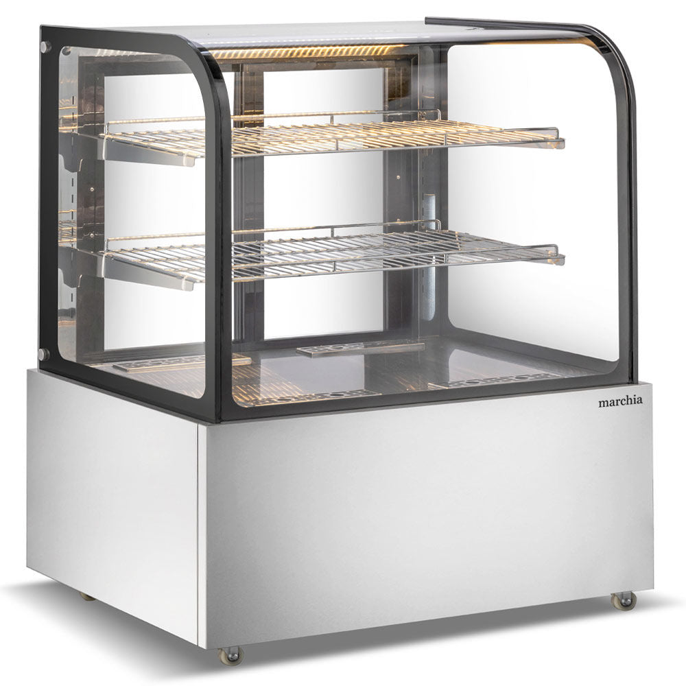 Marchia MH48 48" Curved Glass Heated Display Warming Case, 2 Adjustable Shelves, Stainless Steel