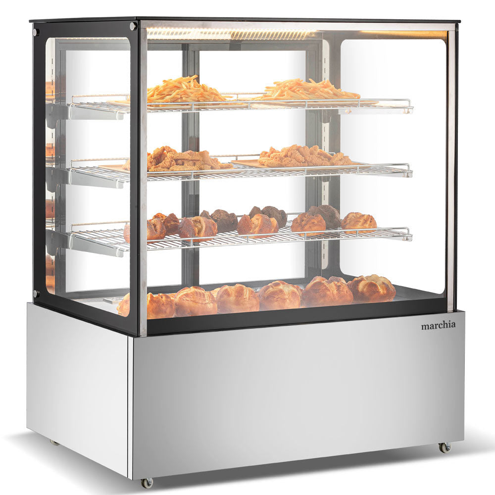 Marchia MH48-ST 48" Straight Glass Heated Display Warming Case, 3 Adjustable Shelves, Stainless Steel