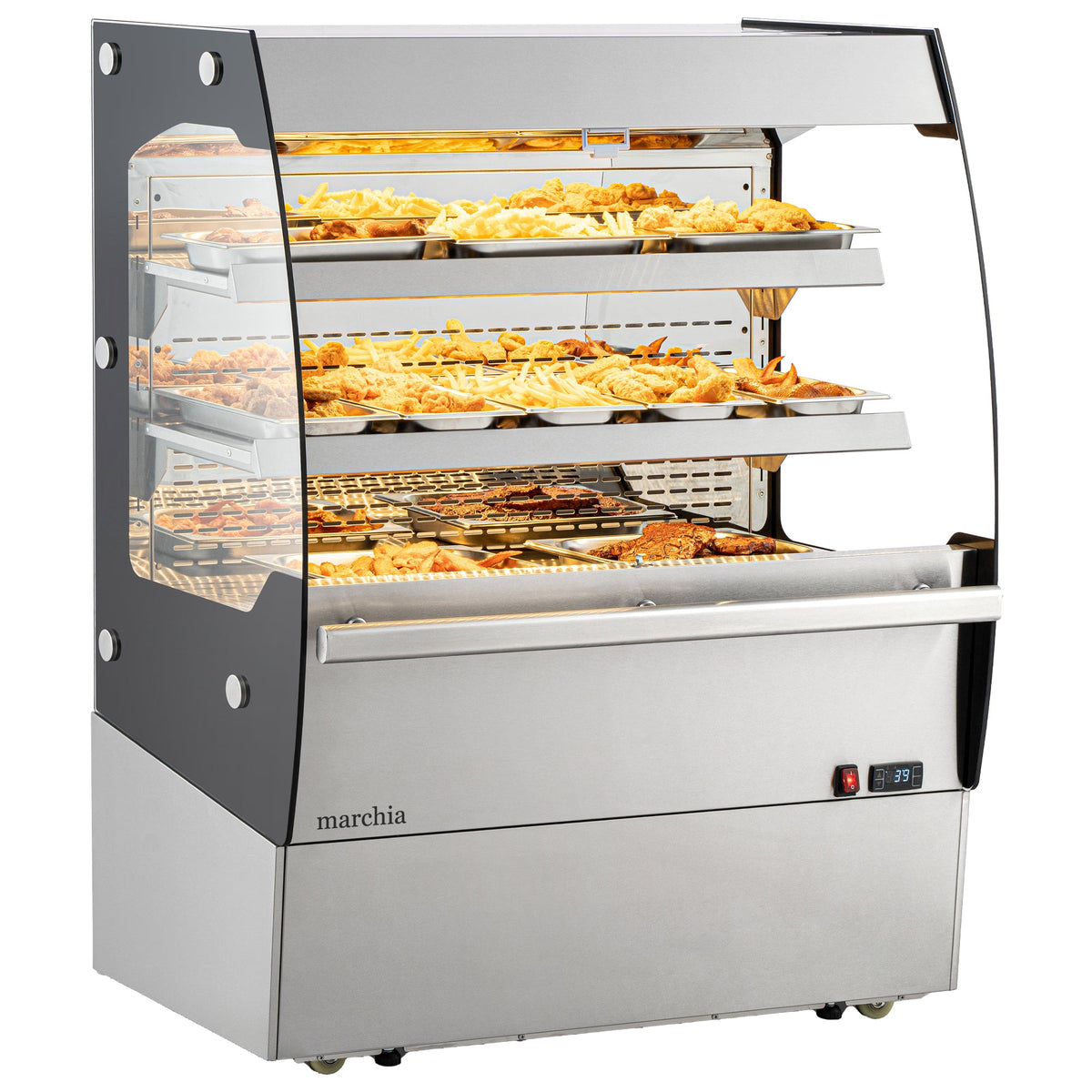 Marchia MHS200 40" Open Air Heated Display Warming Case Grab and Go, 2 Stainless Steel Shelves, Night Cover