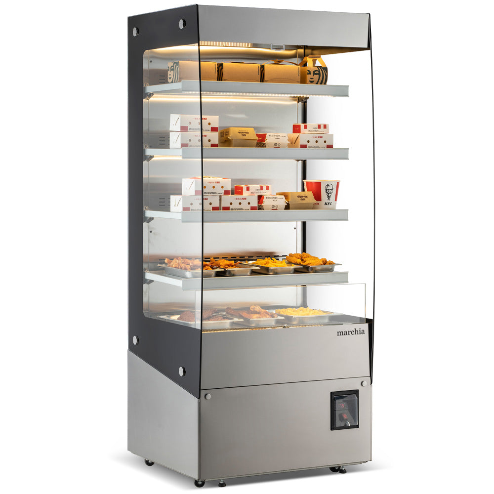 Marchia MHS900 34" Open Air Heated Display Warming Case Grab and Go, 4 Stainless Steel Shelves, Night Cover