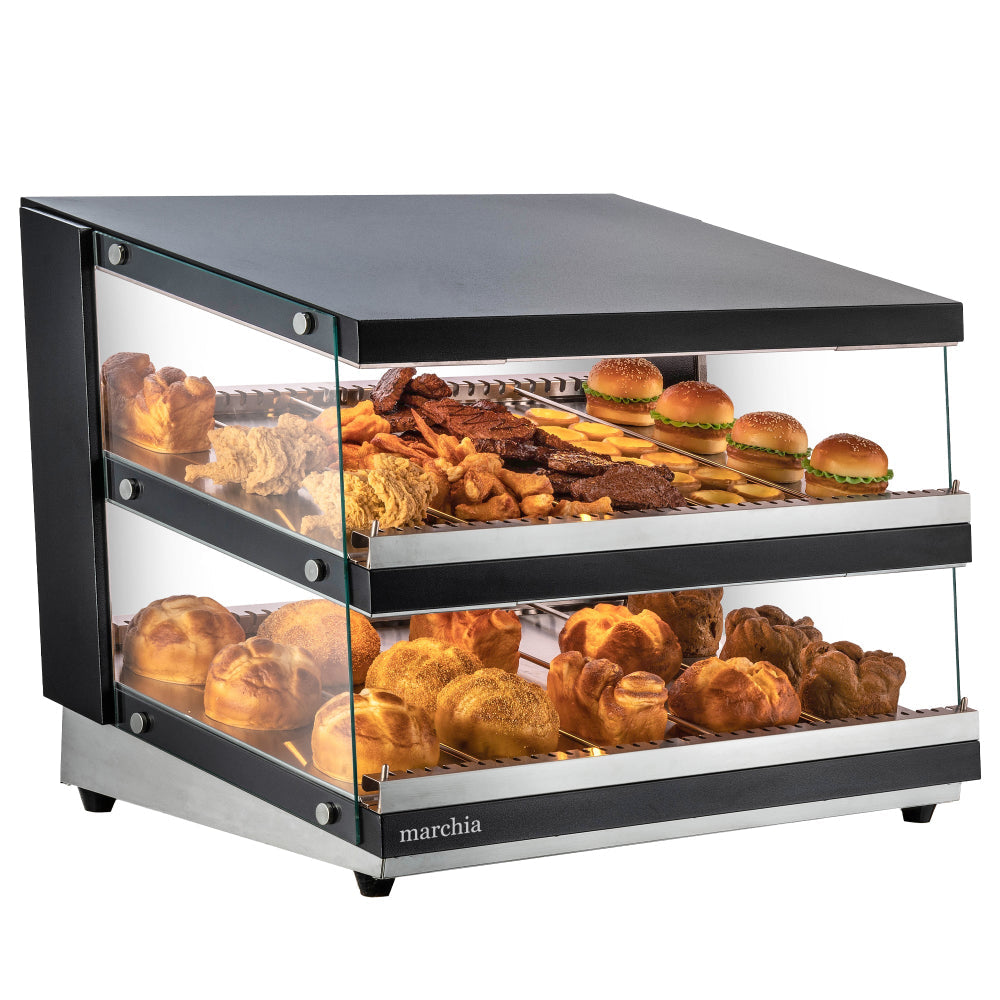 Marchia MHW102 38" Full Service Slanted Countertop Heated Display Merchandiser, 2 Shelves, Independent Shelf Controls