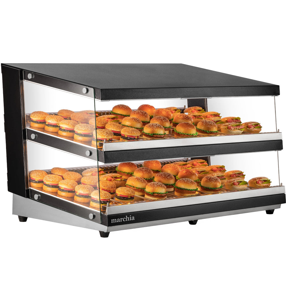 Marchia MHW138 50" Full Service Slanted Countertop Heated Display Merchandiser, 2 Shelves, Independent Shelf Controls