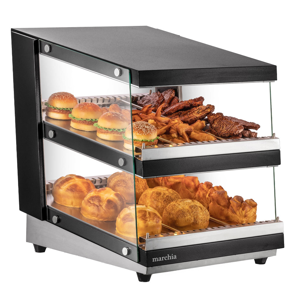 Marchia MHW65 24" Full Service Slanted Countertop Heated Display Merchandiser, 2 Shelves, Independent Shelf Controls
