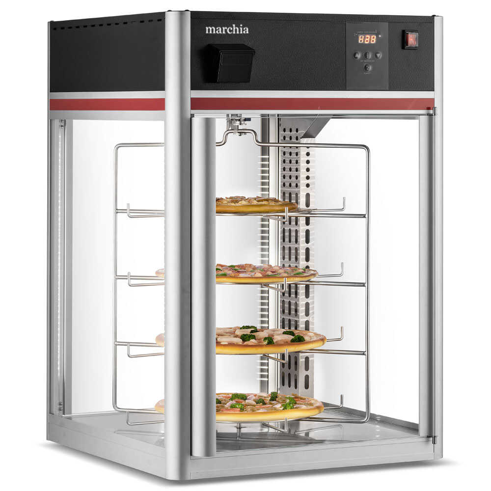 Marchia MPC158 22" Heated Countertop Pizza Display Warmer, 4-Shelf Rotating Rack, Humidity Control