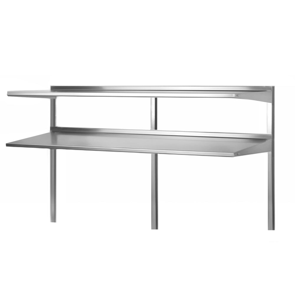 Prepline PDOS-72P 14"D x 70.9"L Stainless Steel Double Overshelf with 47.2"H Posts, Knock-Down