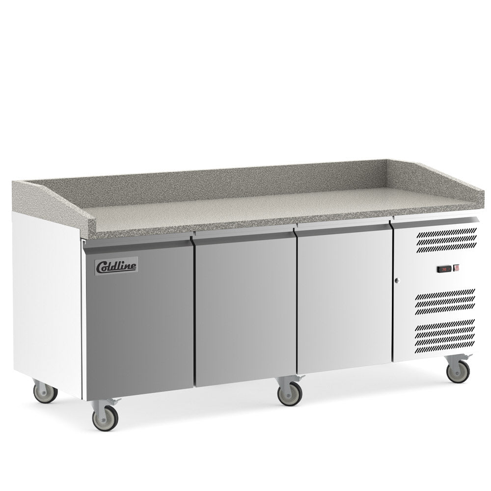 Coldline PDR-80N 80 In. Three Door Refrigerated Pizza Prep Table with Marble Top, 20.2 Cu. Ft.